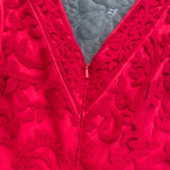 Tadashi Shoji Red Embroidered Cocktail Dress, V-neck, Bodycon, Holiday - Picture 9 of 11